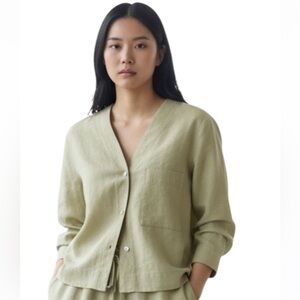 ✅ COS Washed Khaki Size 8 Flared-Sleeve Linen Blend Top